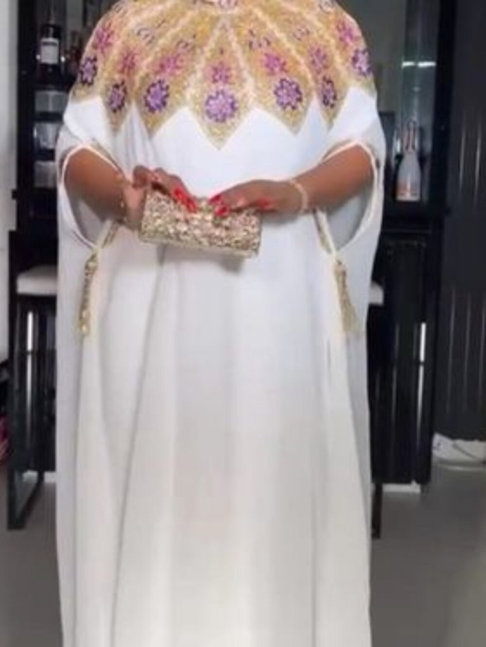 Gold Beaded Kaftan with Tassels